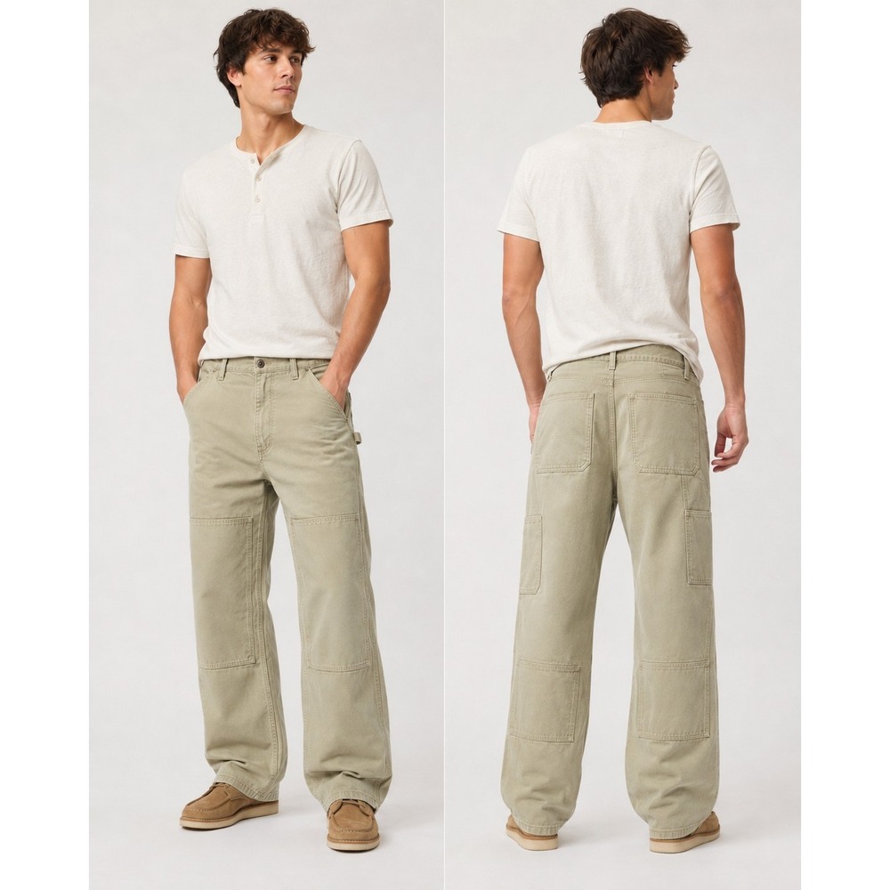 Vintage GAP Miner Pants Double Knee Sage Green Utility Workwear Button Fly 30x28